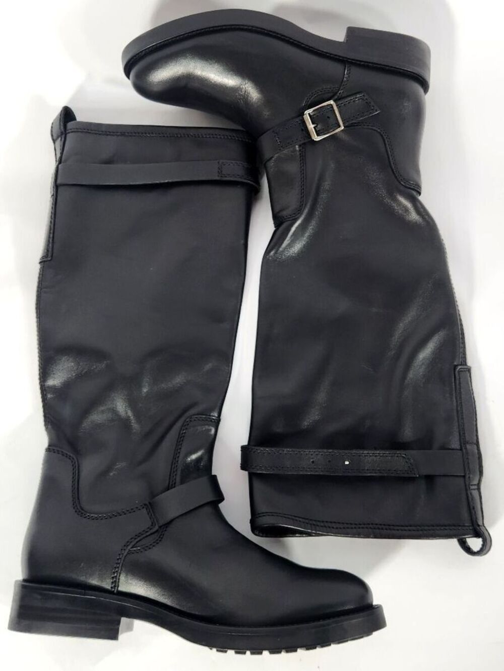NWD Franko Sarlo Black Leather Knee-High Zip Boots Size 6.5